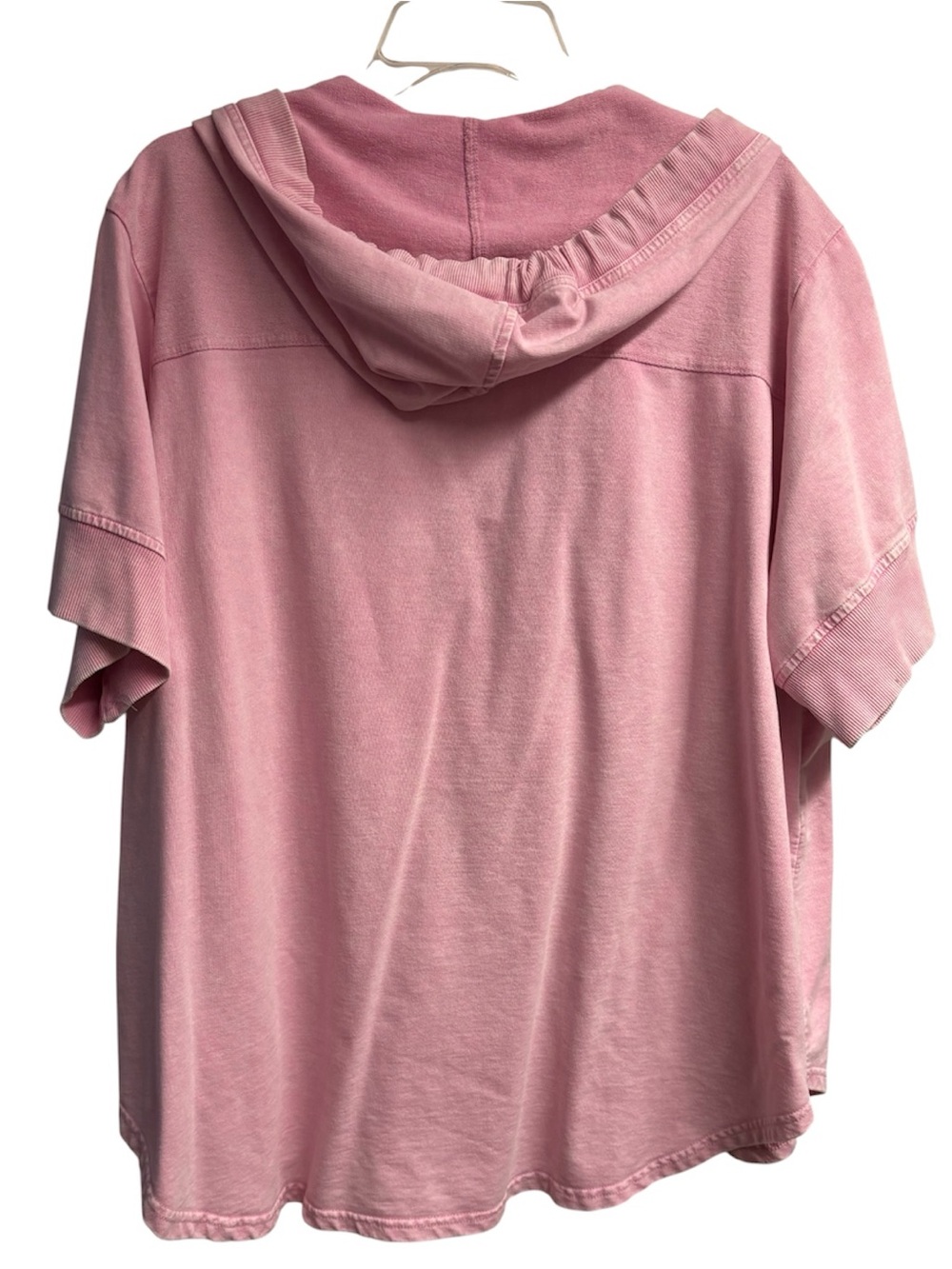 Jane + Delancey Acid-Washed Cotton Blend V-Neck Hooded Short Sleeve Top 2XL - Picture 4 of 4